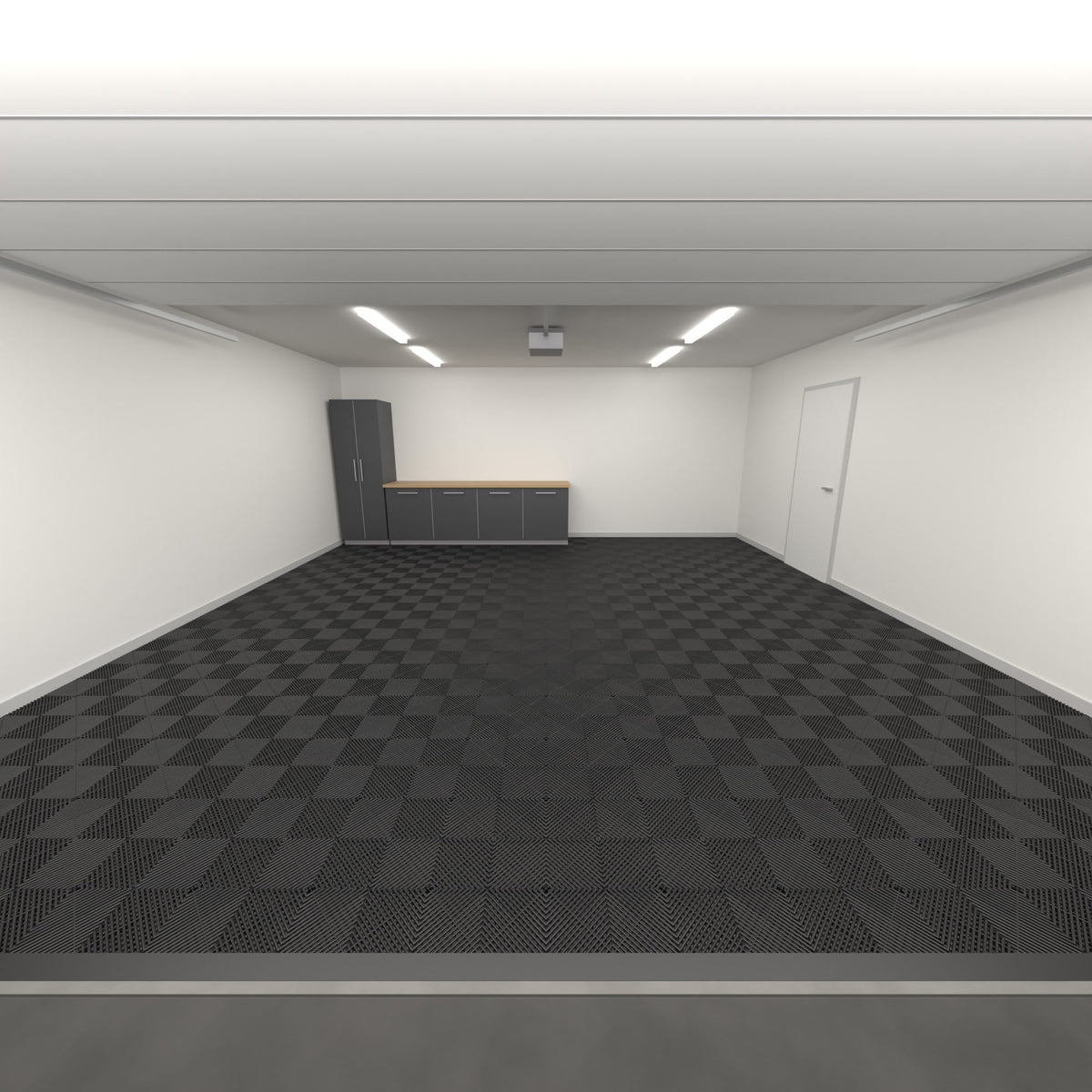 ULTRAGRID Double Garage Floor Kit, Single Colour, Jet Black, seen from the garage door