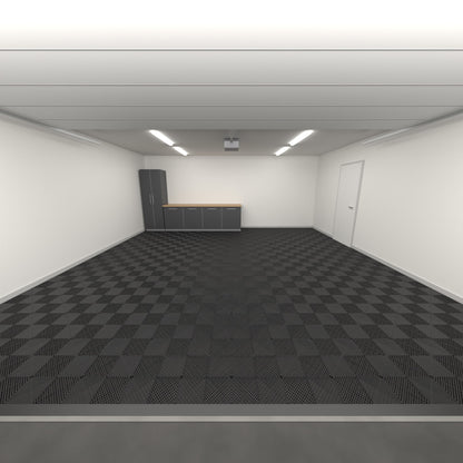 ULTRAGRID Double Garage Floor Kit, Single Colour, Jet Black, seen from the garage door