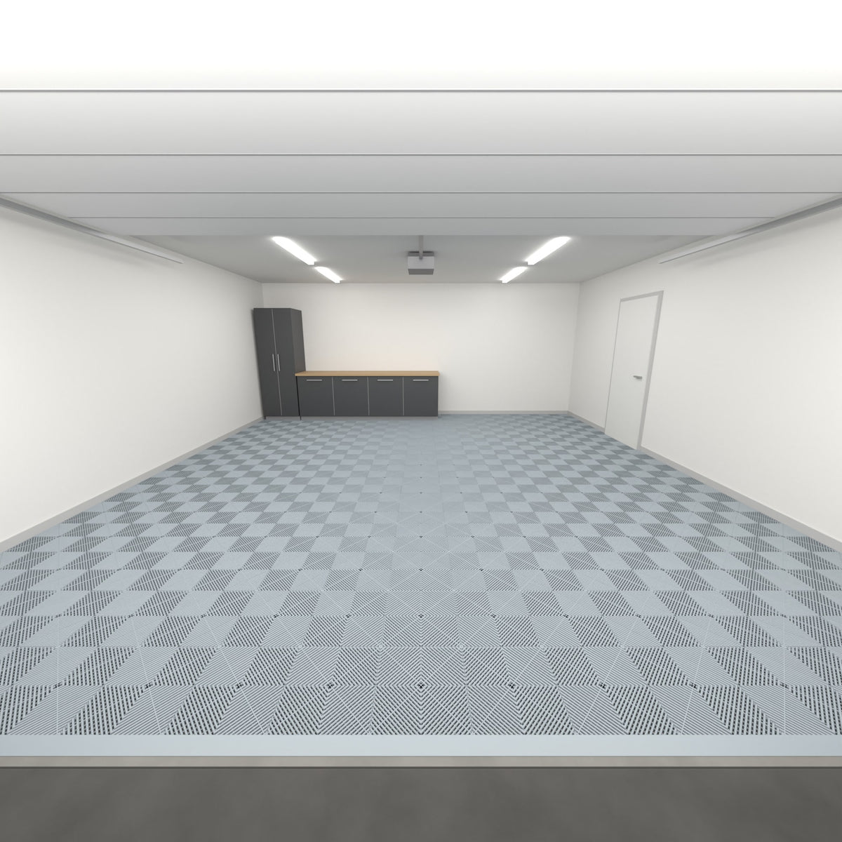 ULTRAGRID Double Garage Floor Kit, Single Colour, Silver Grey, seen from the garage door
