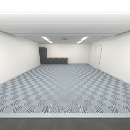ULTRAGRID Double Garage Floor Kit, Single Colour, Silver Grey, seen from the garage door