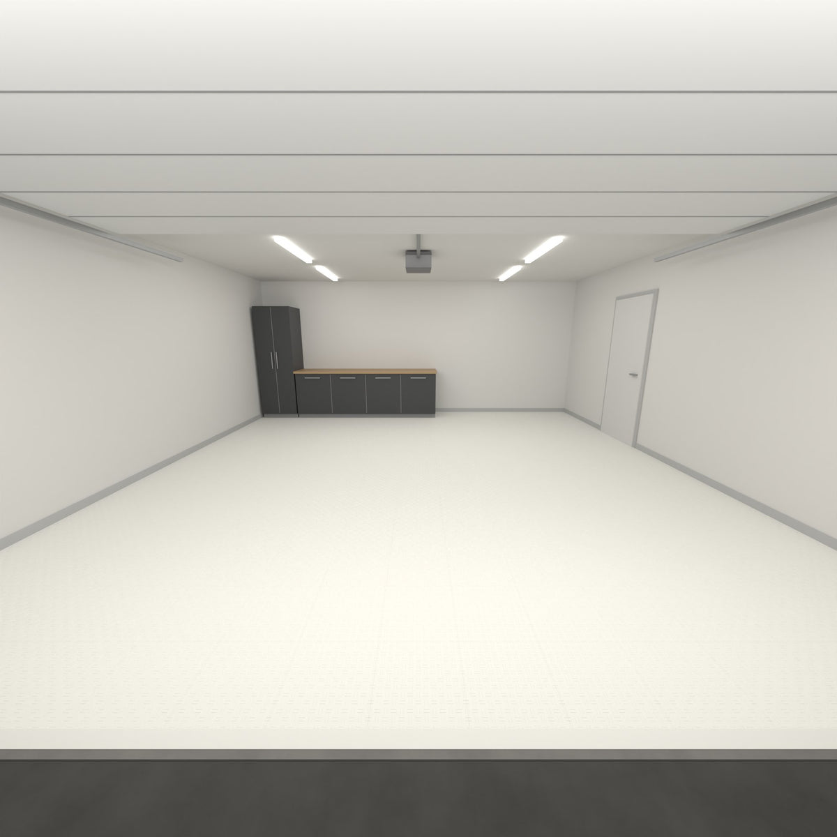 ULTRATUFF Double Garage Floor Kit, Single Colour, Alpine White, seen from the garage door