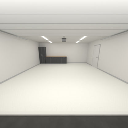 ULTRATUFF Double Garage Floor Kit, Single Colour, Alpine White, seen from the garage door