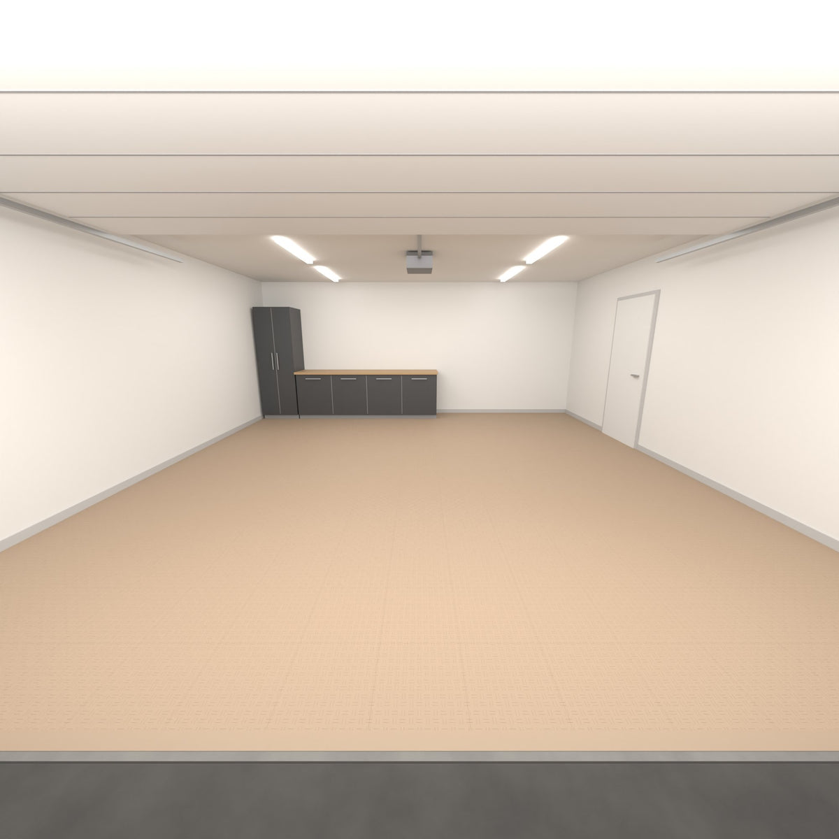 ULTRATUFF Double Garage Floor Kit, Single Colour, Stone Beige, seen from the garage door