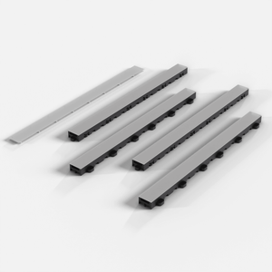 LED Channel Kit in Jet Black, four channels with their frosted lids on and the longer corner lid beside them