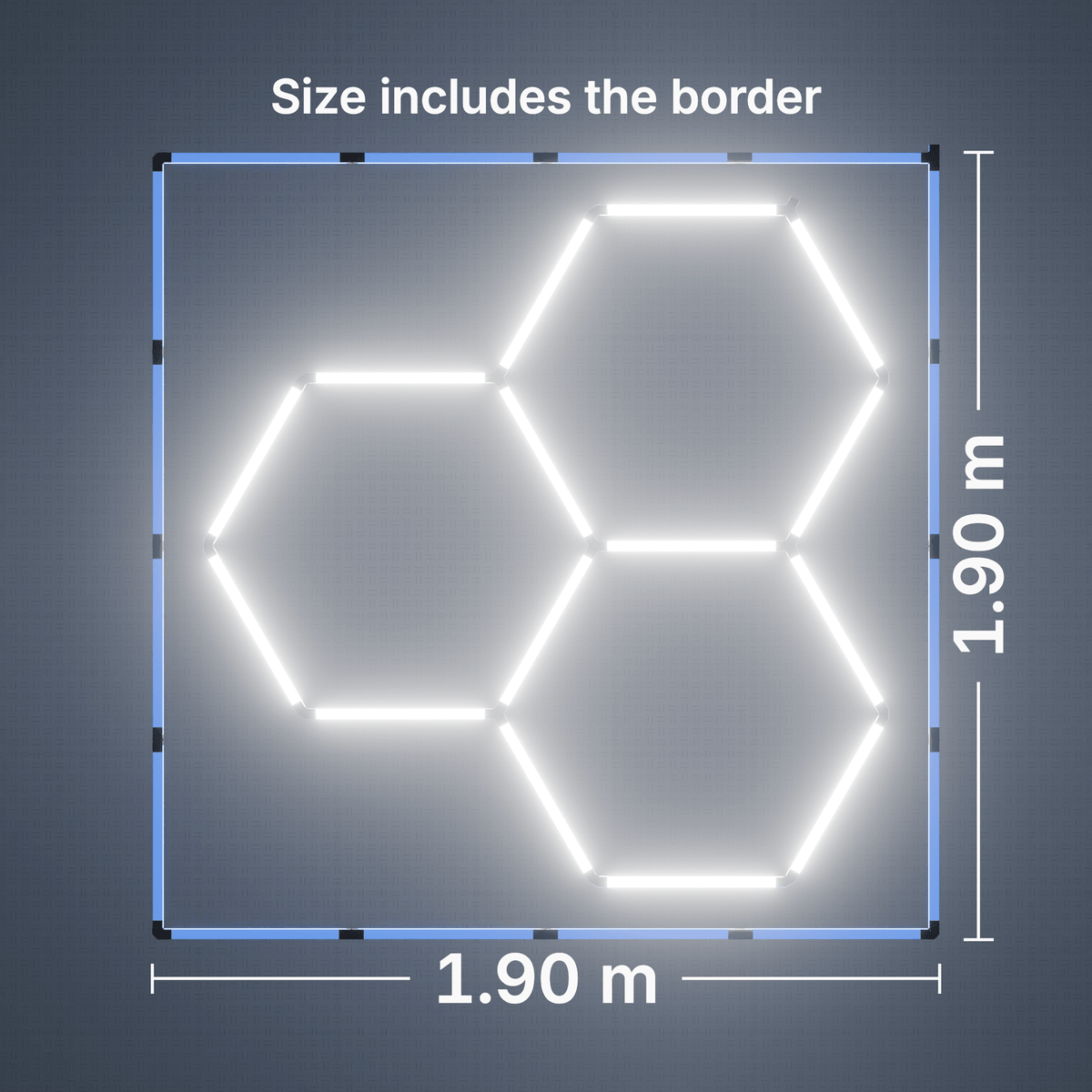 ULTRABEAM LED Light Kit Hex Classic 3-Grid A, Blue border: its size, measured