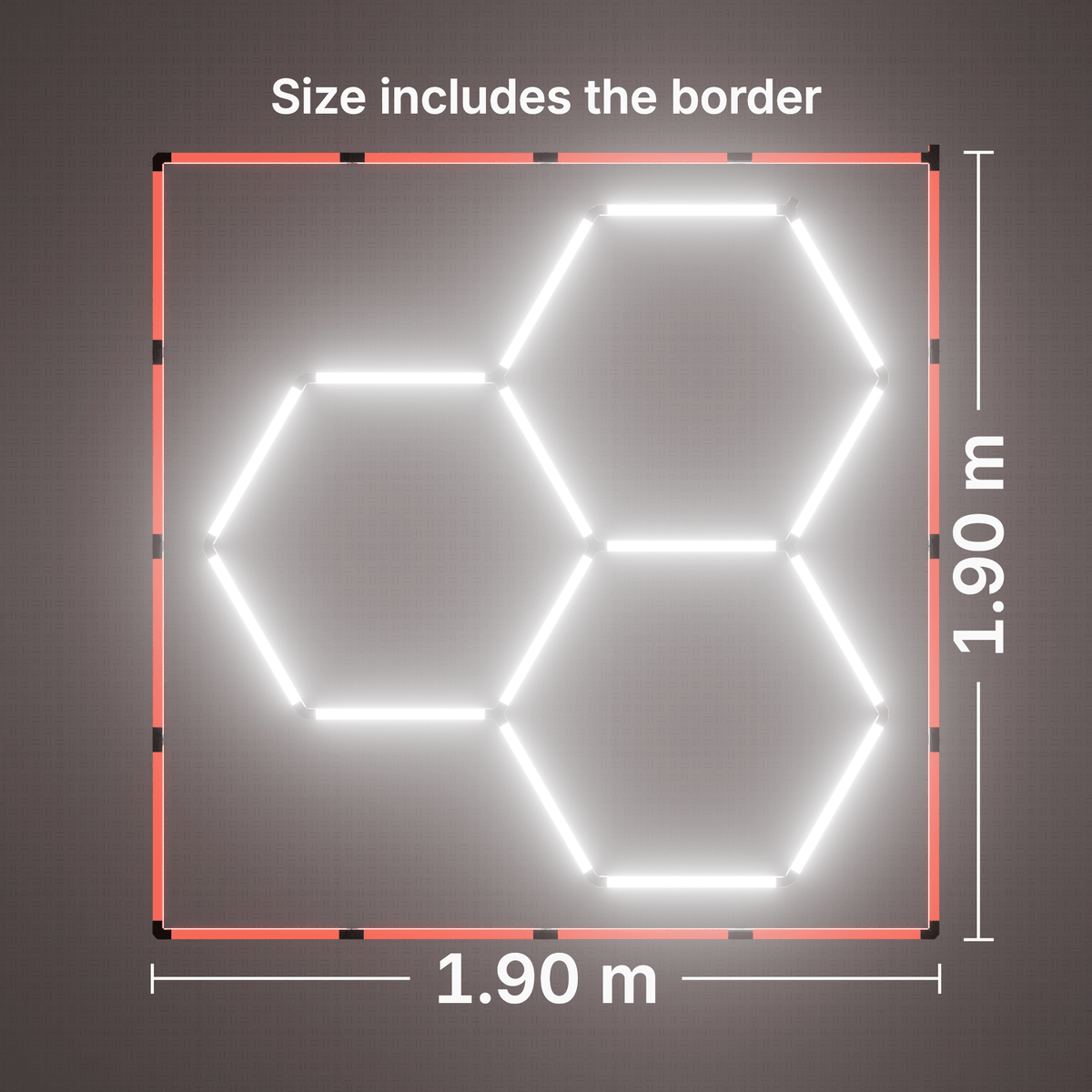 ULTRABEAM LED Light Kit Hex Classic 3-Grid A, Red border: its size, measured