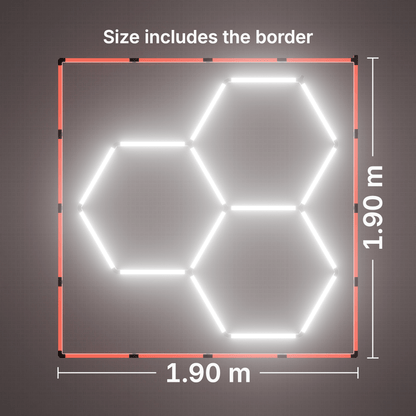ULTRABEAM LED Light Kit Hex Classic 3-Grid A, Red border: its size, measured