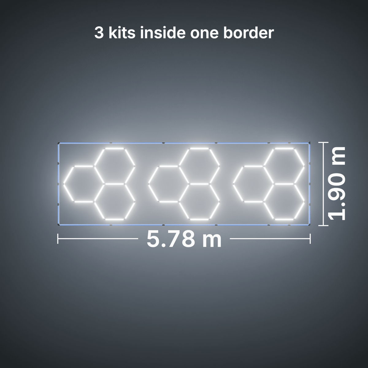 ULTRABEAM LED Light Kit Hex Classic 3-Grid A, pack of 3, Blue border: its size, measured