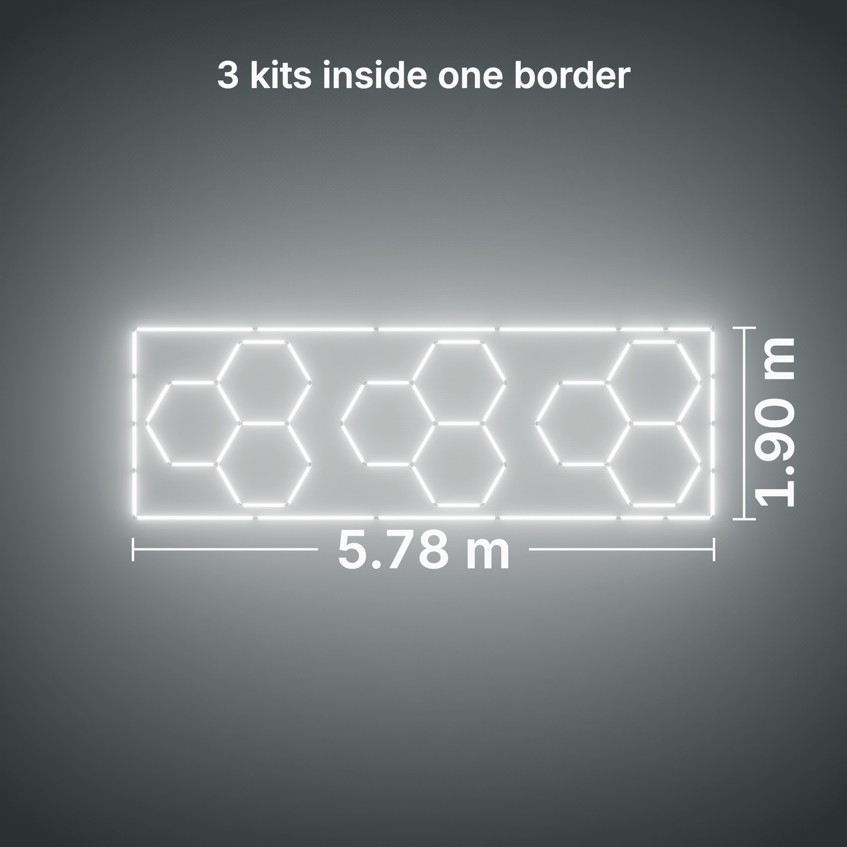 ULTRABEAM LED Light Kit Hex Classic 3-Grid A, pack of 3, Cool Daylight border: its size, measured
