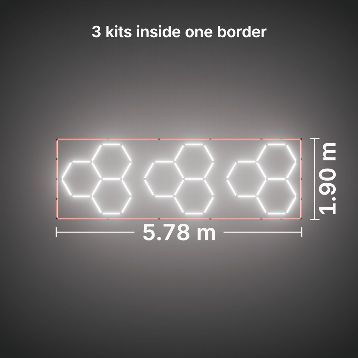 ULTRABEAM LED Light Kit Hex Classic 3-Grid A, pack of 3, Red border: its size, measured