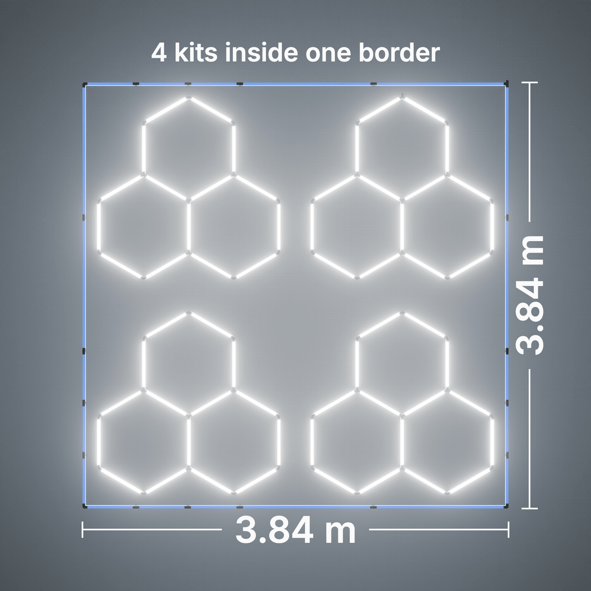 ULTRABEAM LED Light Kit Hex Classic 3-Grid A, pack of 4, Blue border: its size, measured