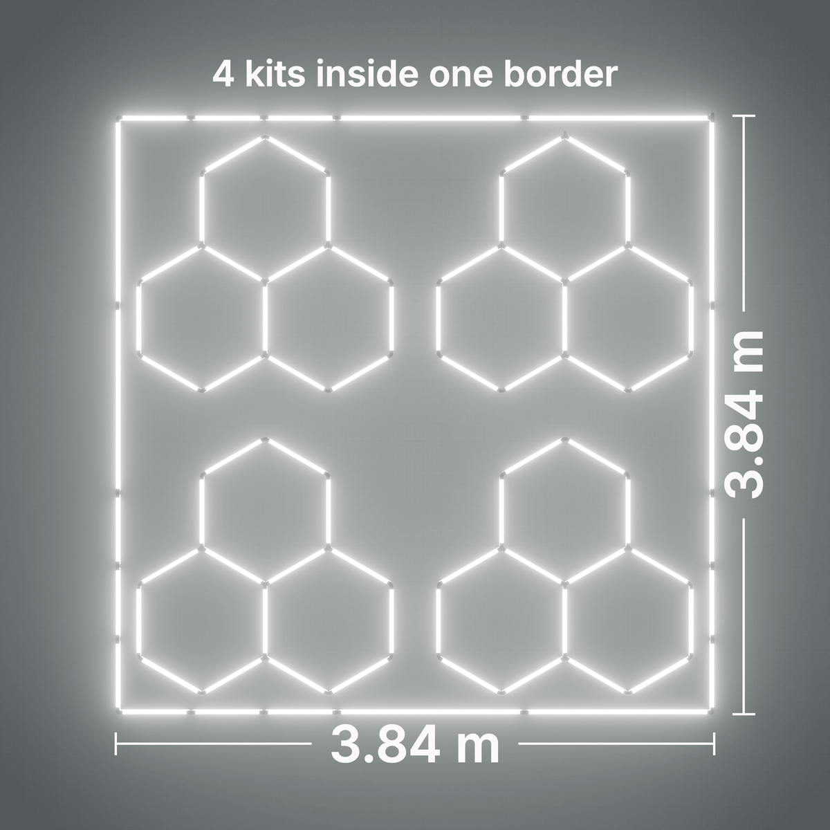 ULTRABEAM LED Light Kit Hex Classic 3-Grid A, pack of 4, Cool Daylight border: its size, measured