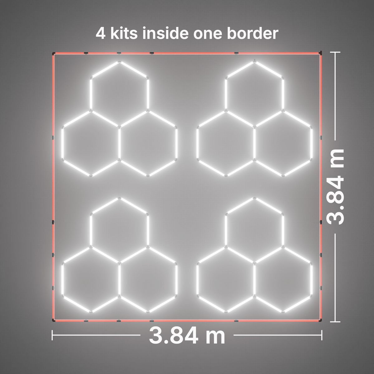 ULTRABEAM LED Light Kit Hex Classic 3-Grid A, pack of 4, Red border: its size, measured