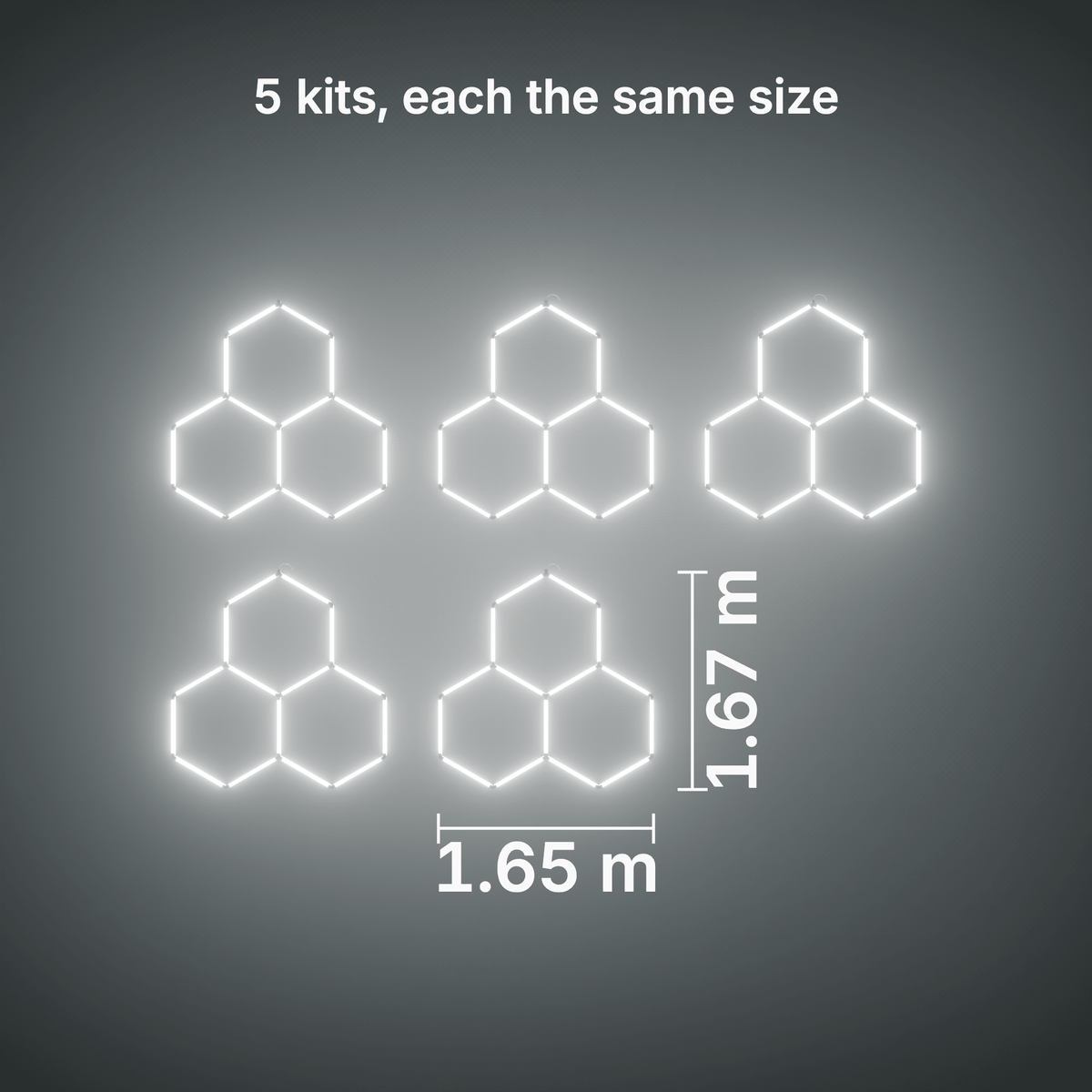 ULTRABEAM LED Light Kit Hex Classic 3-Grid A, pack of 5, no border: its size, measured