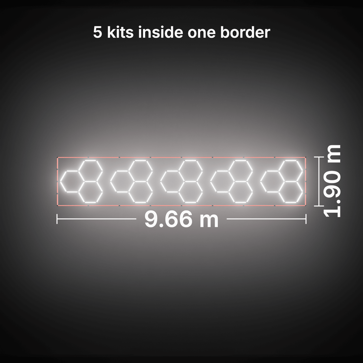 ULTRABEAM LED Light Kit Hex Classic 3-Grid A, pack of 5, Red border: its size, measured