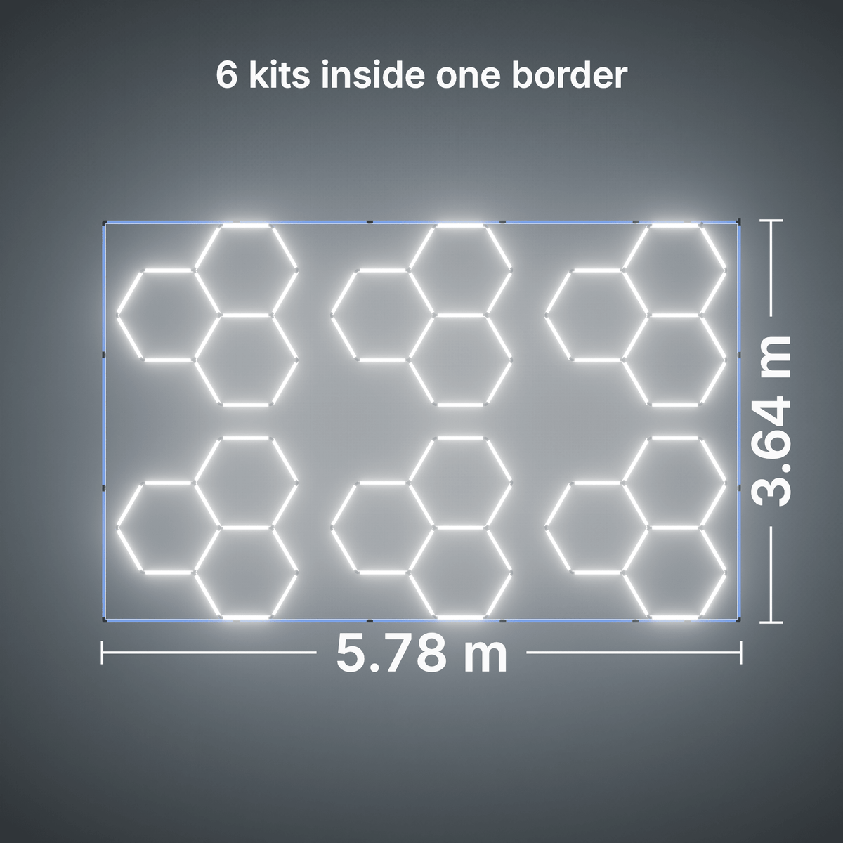 ULTRABEAM LED Light Kit Hex Classic 3-Grid A, pack of 6, Blue border: its size, measured