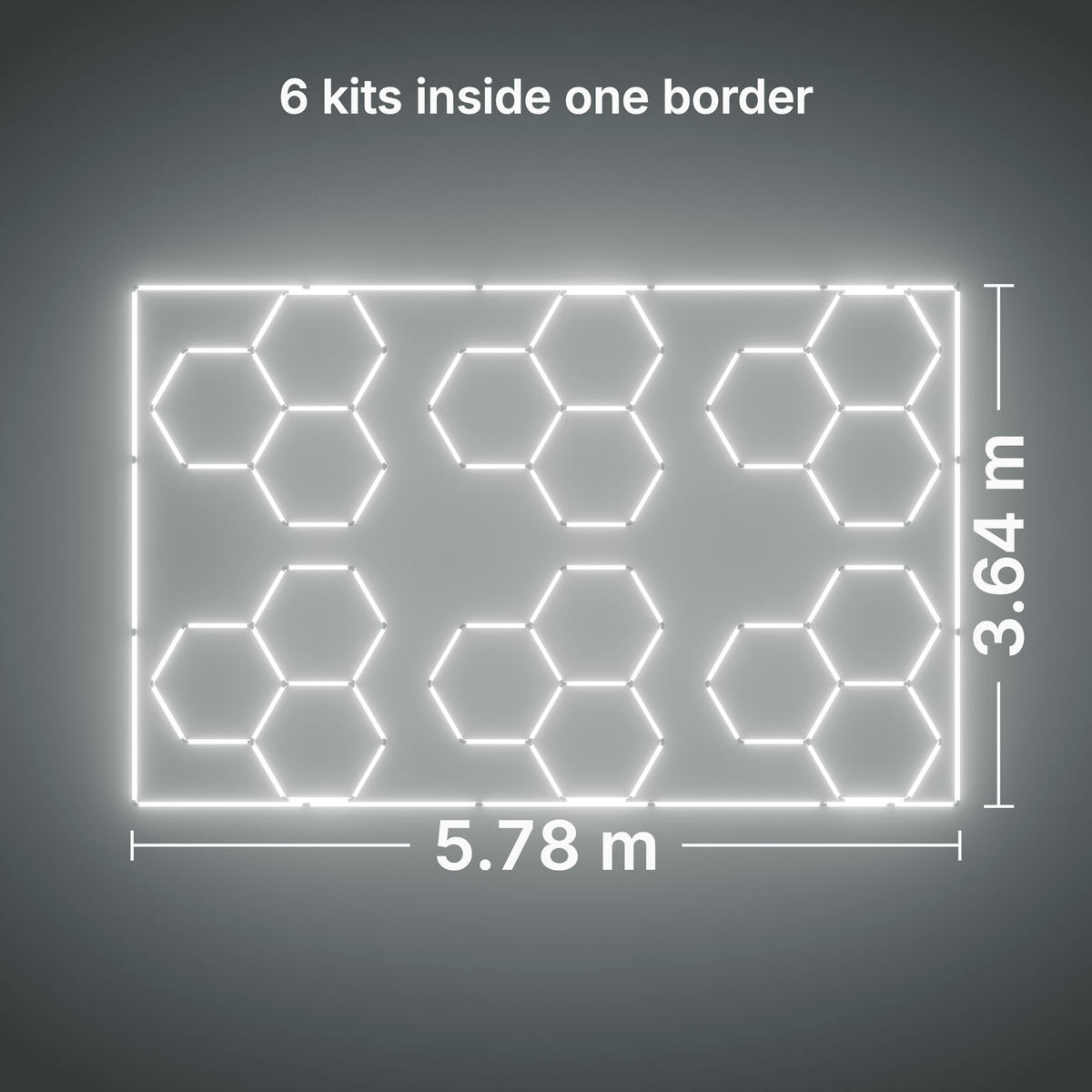 ULTRABEAM LED Light Kit Hex Classic 3-Grid A, pack of 6, Cool Daylight border: its size, measured