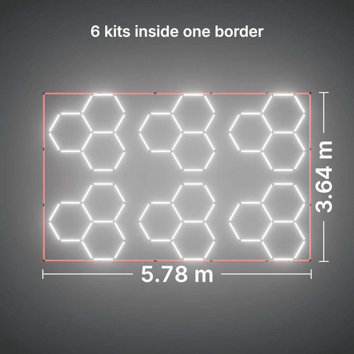 ULTRABEAM LED Light Kit Hex Classic 3-Grid A, pack of 6, Red border: its size, measured
