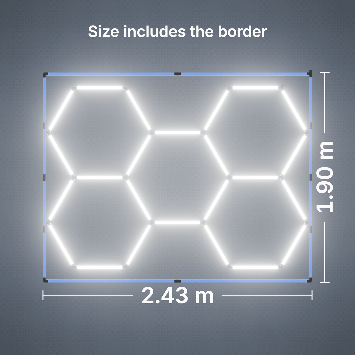 ULTRABEAM LED Light Kit Hex Classic 5-Grid B, Blue border: its size, measured