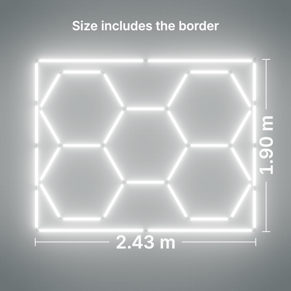 ULTRABEAM LED Light Kit Hex Classic 5-Grid B, Cool Daylight border: its size, measured