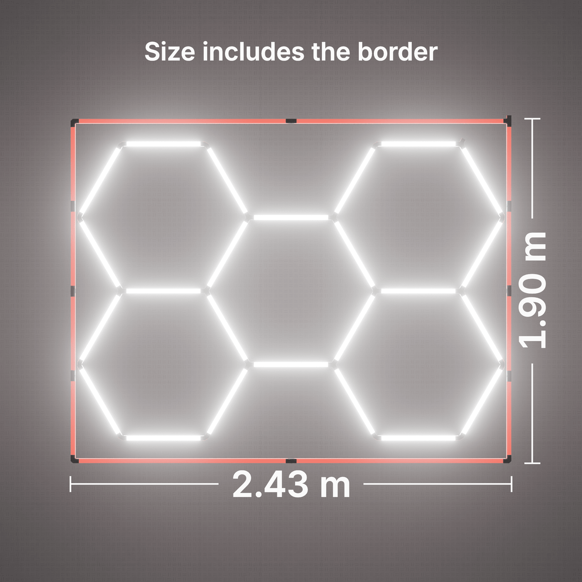 ULTRABEAM LED Light Kit Hex Classic 5-Grid B, Red border: its size, measured
