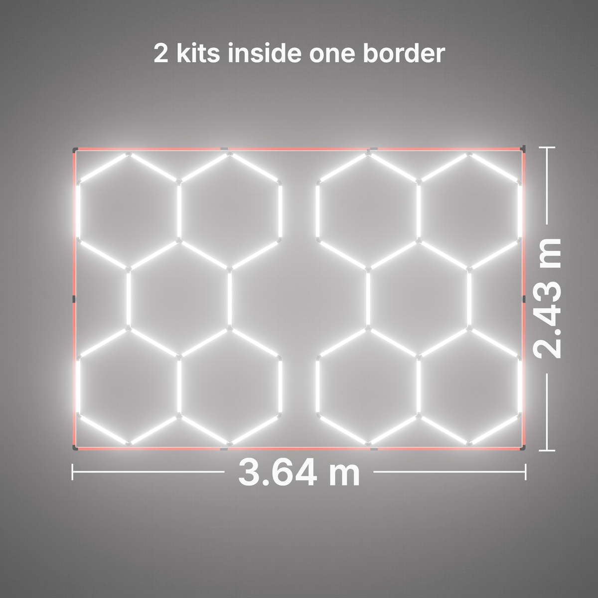 ULTRABEAM LED Light Kit Hex Classic 5-Grid B, pack of 2, Red border: its size, measured