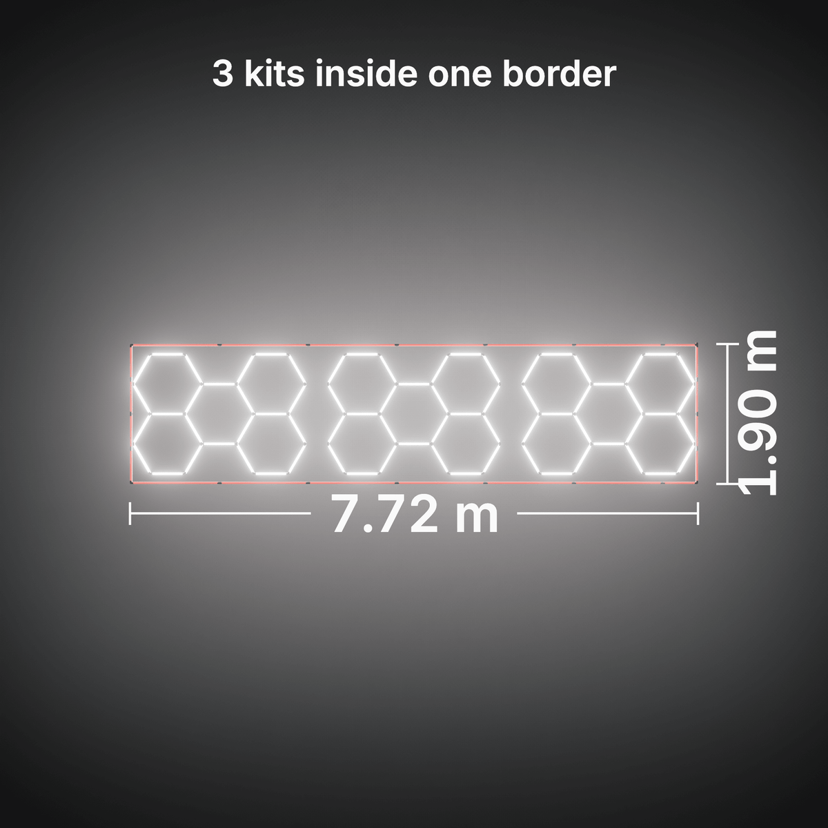 ULTRABEAM LED Light Kit Hex Classic 5-Grid B, pack of 3, Red border: its size, measured