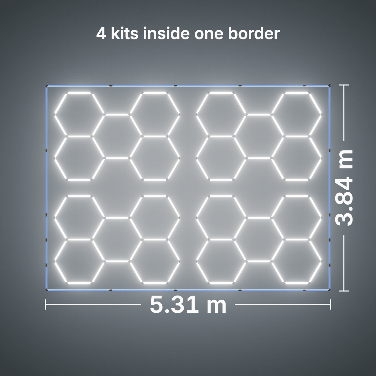ULTRABEAM LED Light Kit Hex Classic 5-Grid B, pack of 4, Blue border: its size, measured