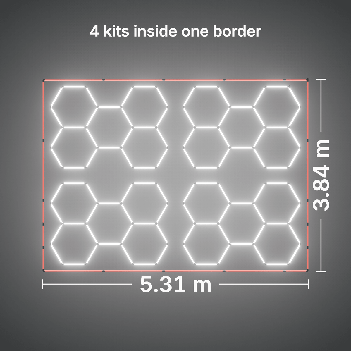 ULTRABEAM LED Light Kit Hex Classic 5-Grid B, pack of 4, Red border: its size, measured