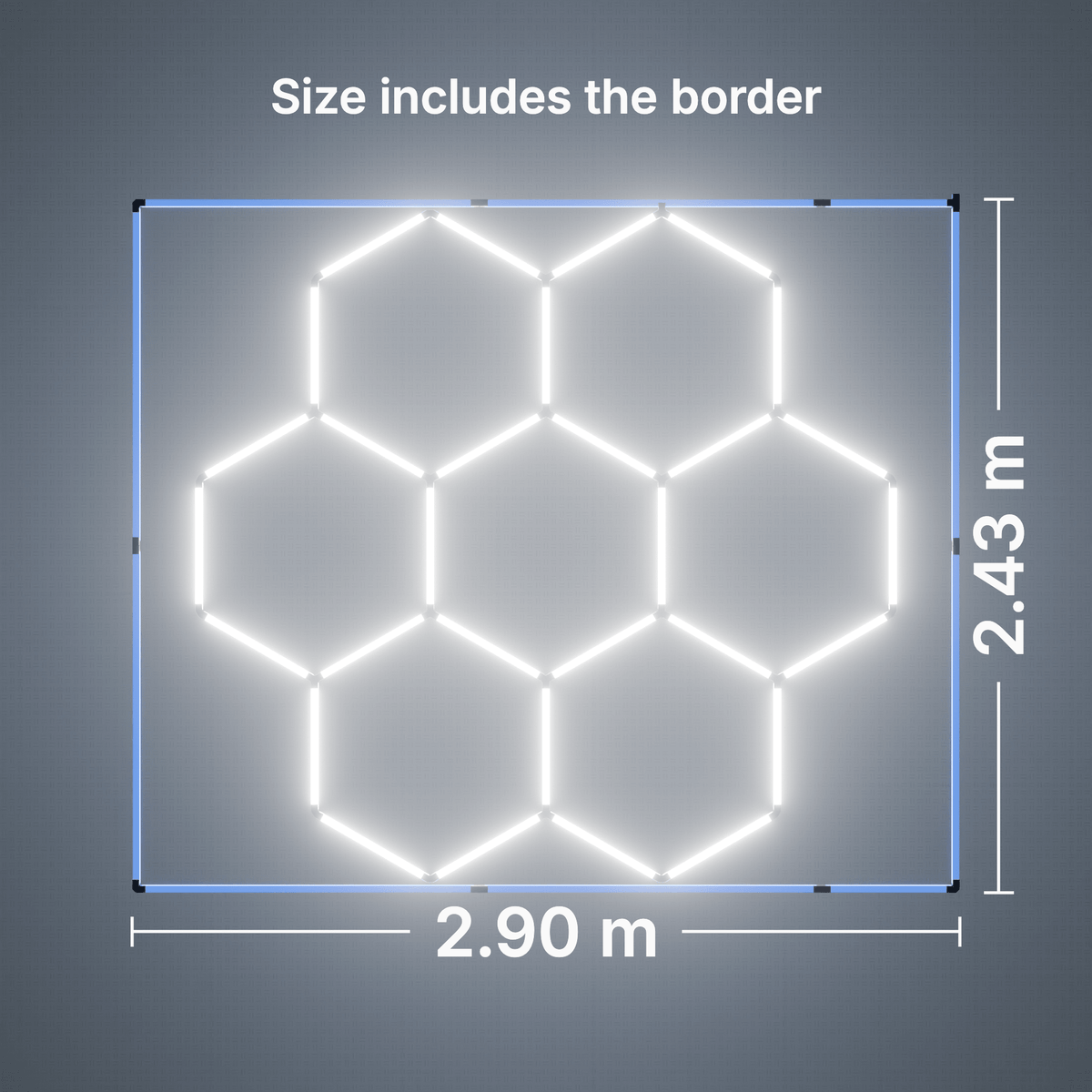 ULTRABEAM LED Light Kit Hex Classic 7-Grid B, Blue border: its size, measured