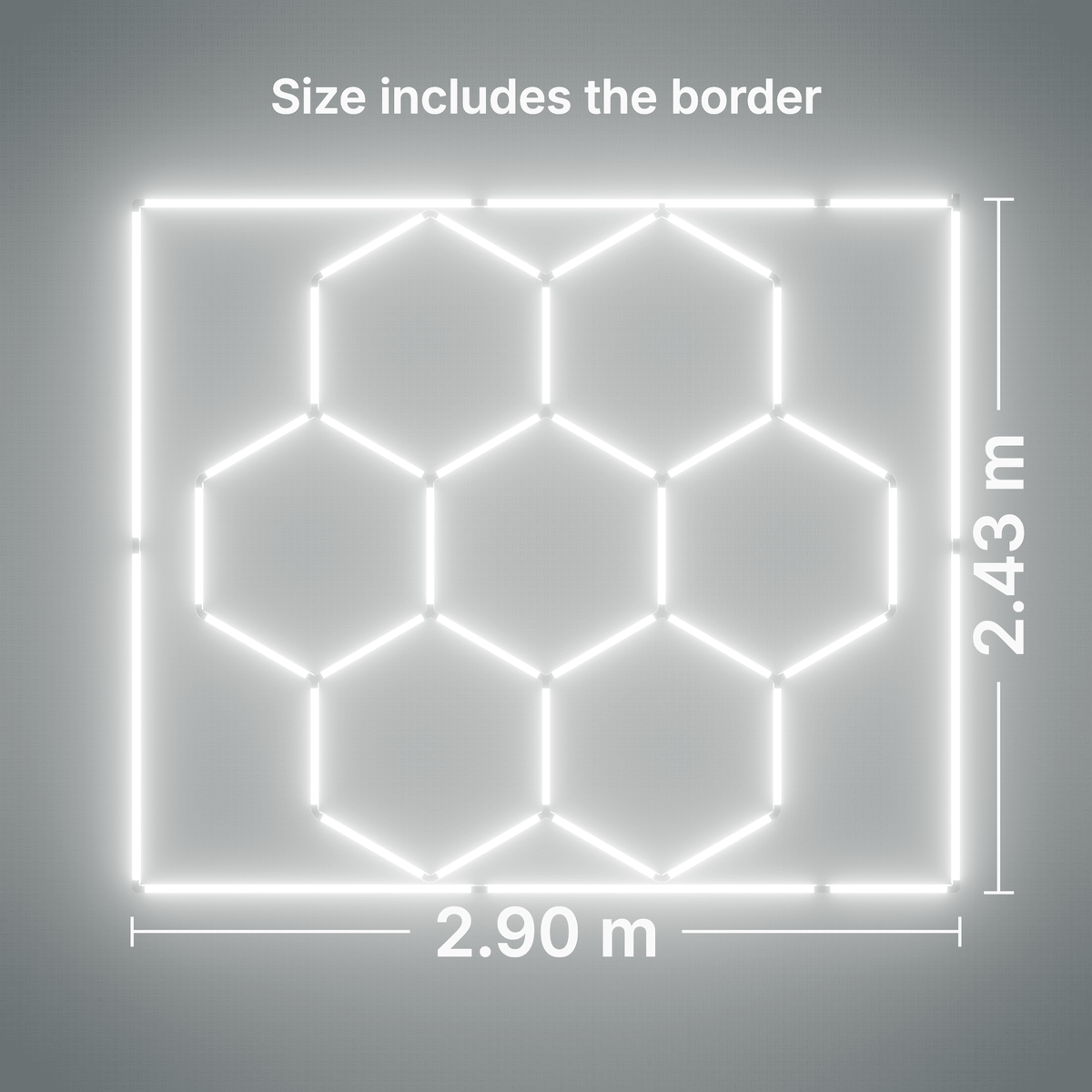 ULTRABEAM LED Light Kit Hex Classic 7-Grid B, Cool Daylight border: its size, measured