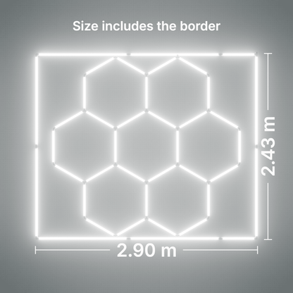 ULTRABEAM LED Light Kit Hex Classic 7-Grid B, Cool Daylight border: its size, measured