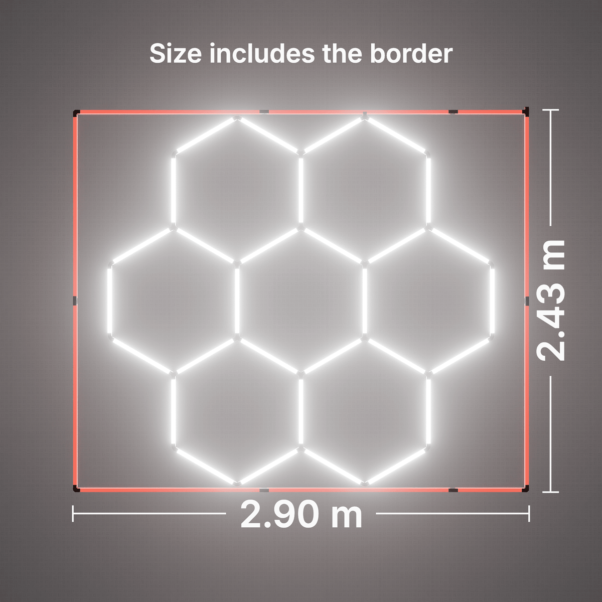 ULTRABEAM LED Light Kit Hex Classic 7-Grid B, Red border: its size, measured