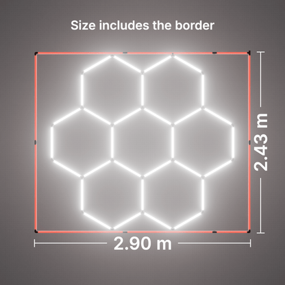 ULTRABEAM LED Light Kit Hex Classic 7-Grid B, Red border: its size, measured