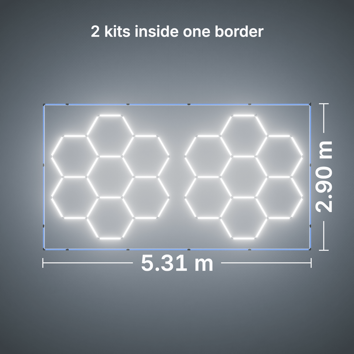 ULTRABEAM LED Light Kit Hex Classic 7-Grid B, pack of 2, Blue border: its size, measured
