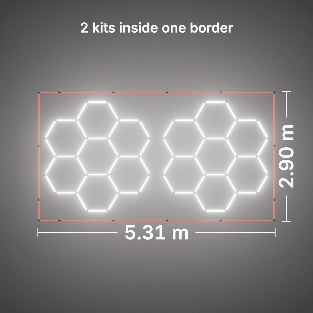 ULTRABEAM LED Light Kit Hex Classic 7-Grid B, pack of 2, Red border: its size, measured
