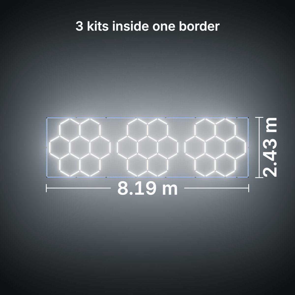 ULTRABEAM LED Light Kit Hex Classic 7-Grid B, pack of 3, Blue border: its size, measured