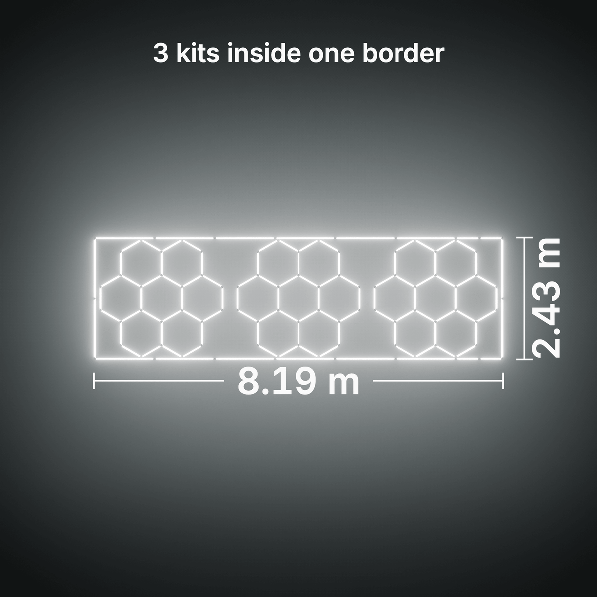 ULTRABEAM LED Light Kit Hex Classic 7-Grid B, pack of 3, Cool Daylight border: its size, measured