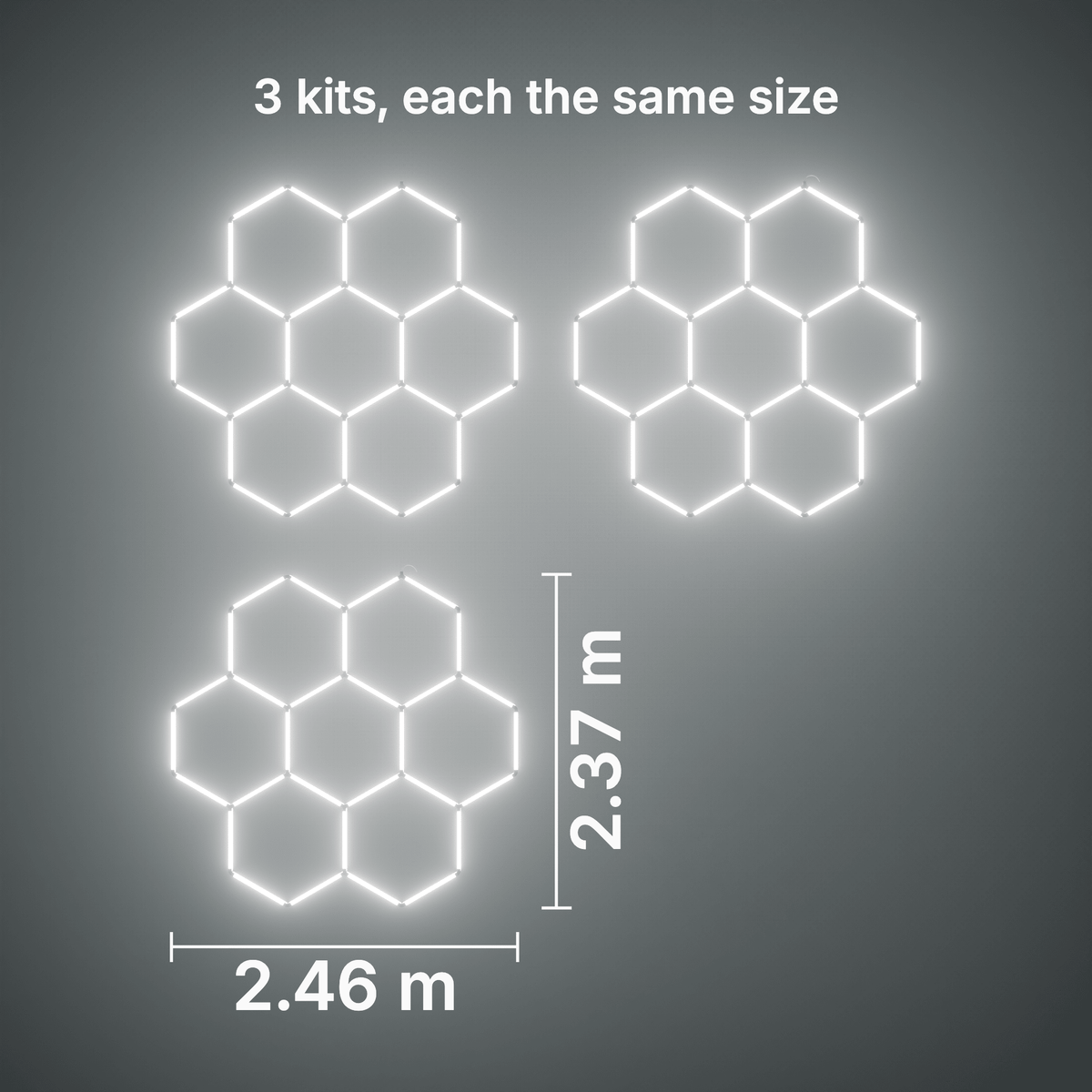 ULTRABEAM LED Light Kit Hex Classic 7-Grid B, pack of 3, no border: its size, measured
