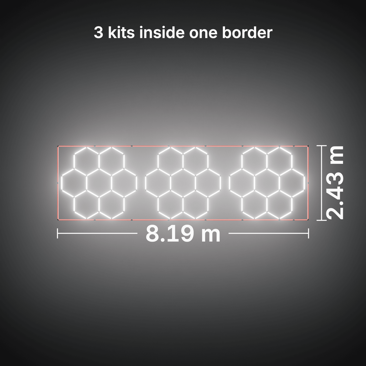 ULTRABEAM LED Light Kit Hex Classic 7-Grid B, pack of 3, Red border: its size, measured