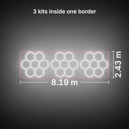 ULTRABEAM LED Light Kit Hex Classic 7-Grid B, pack of 3, Red border: its size, measured