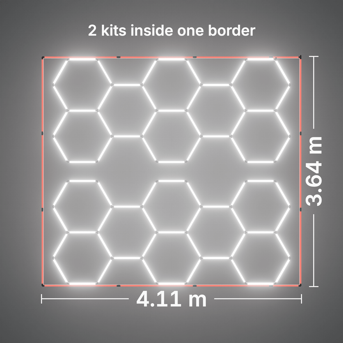 ULTRABEAM LED Light Kit Hex Classic 8-Grid A (Pack of 2), Red border: its size, measured