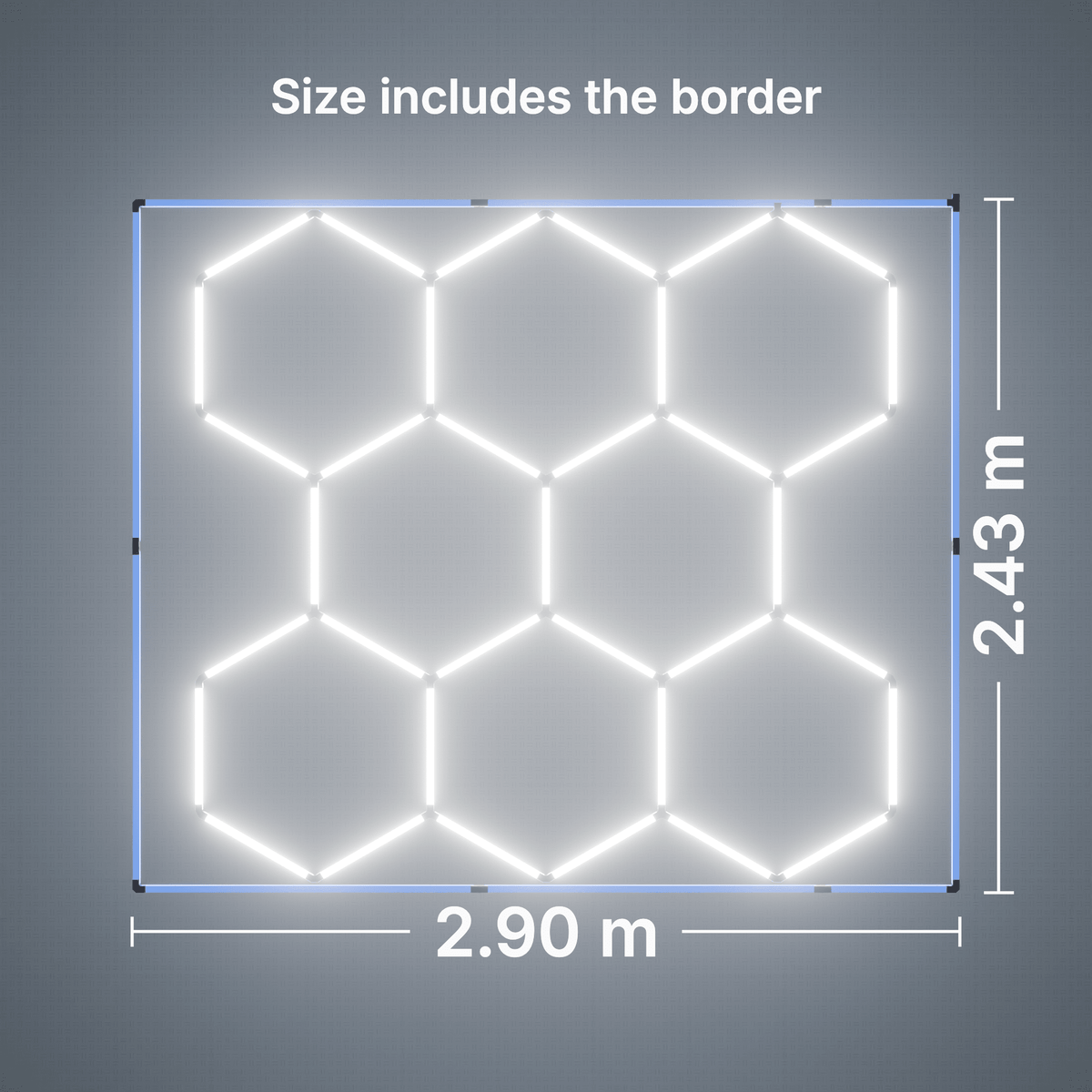 ULTRABEAM LED Light Kit Hex Classic 8-Grid B, Blue border: its size, measured