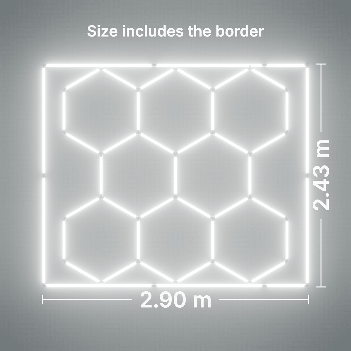 ULTRABEAM LED Light Kit Hex Classic 8-Grid B, Cool Daylight border: its size, measured