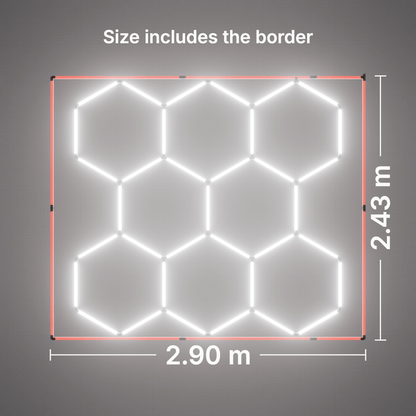 ULTRABEAM LED Light Kit Hex Classic 8-Grid B, Red border: its size, measured