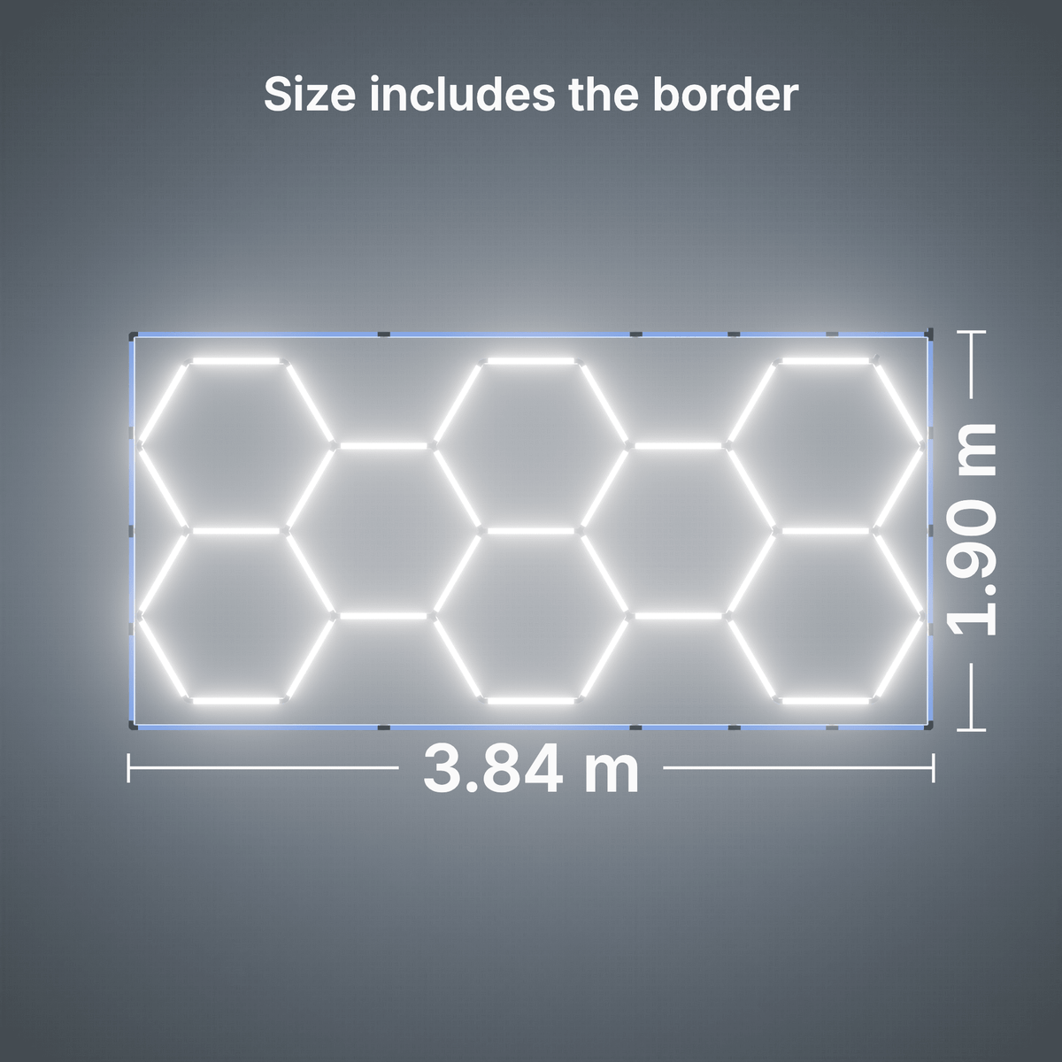 ULTRABEAM LED Light Kit Hex Classic 8-Grid C, Blue border: its size, measured
