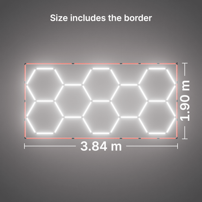 ULTRABEAM LED Light Kit Hex Classic 8-Grid C, Red border: its size, measured