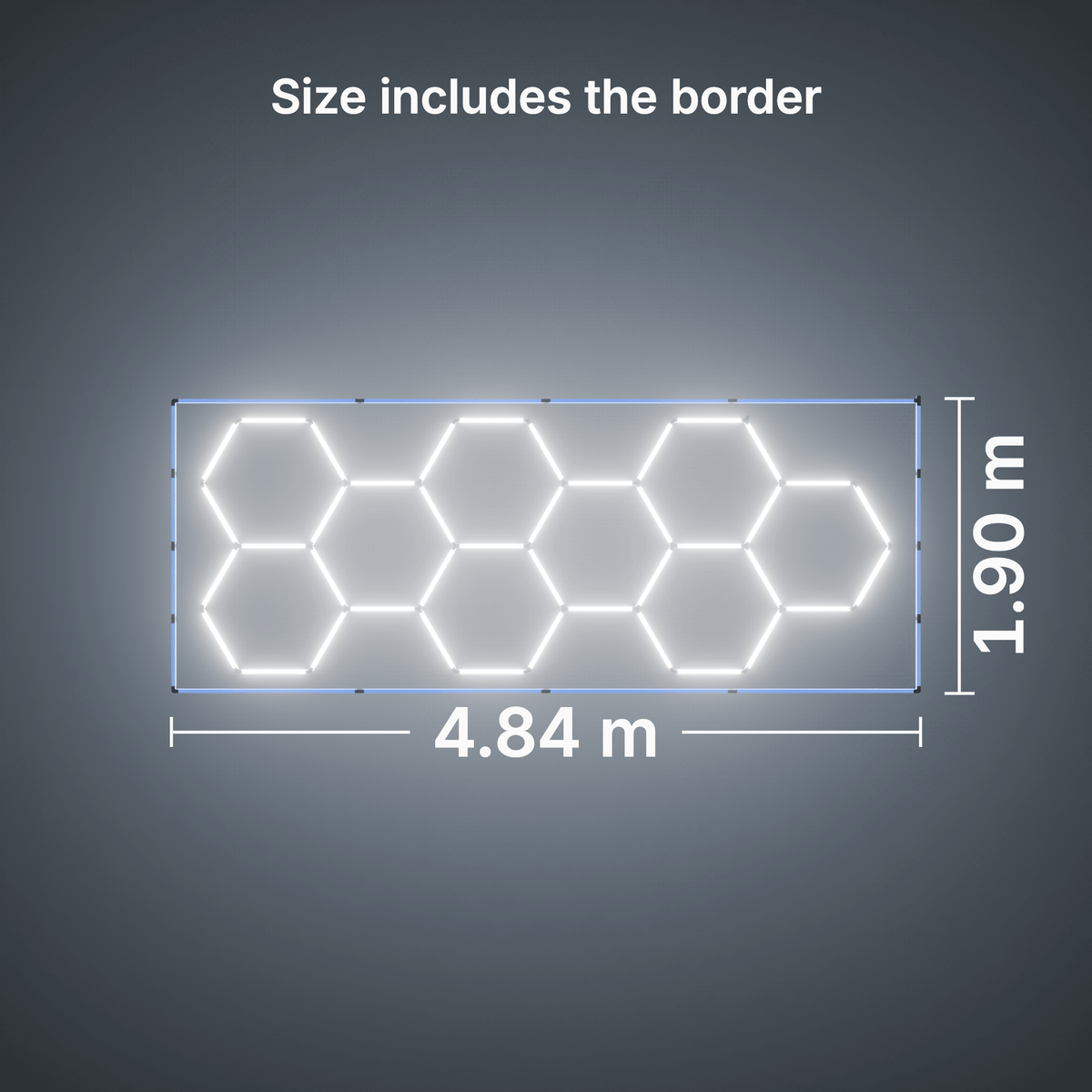 ULTRABEAM LED Light Kit Hex Classic 9-Grid A, Blue border: its size, measured