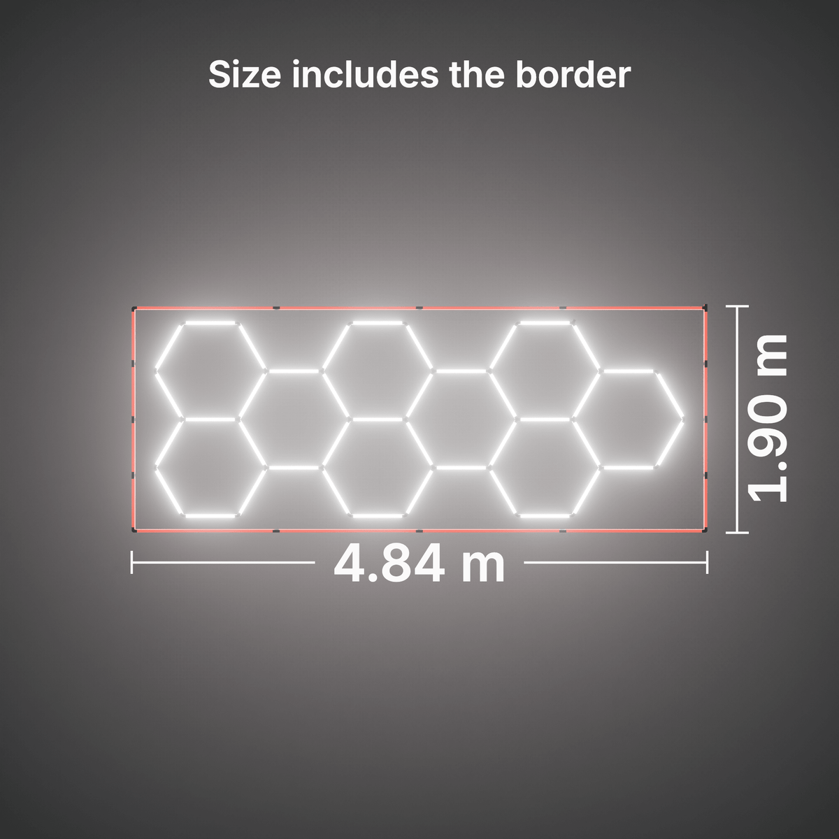 ULTRABEAM LED Light Kit Hex Classic 9-Grid A, Red border: its size, measured