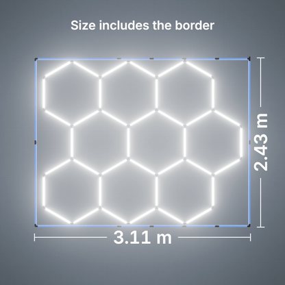 ULTRABEAM LED Light Kit Hex Classic 9-Grid C, Blue border: its size, measured